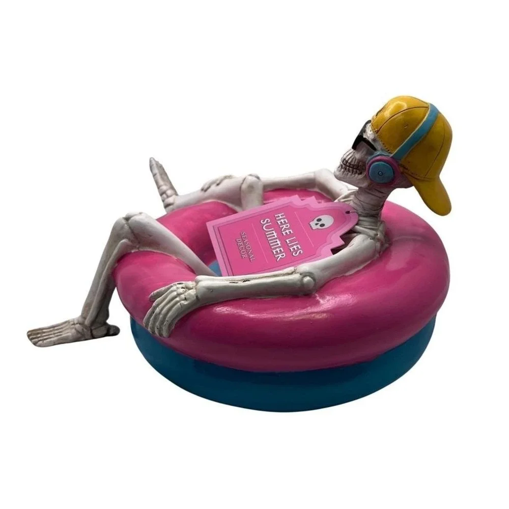 Halloween Skeleton Figure Wearing Sunglasses & Headphones in Pink Float TikTok